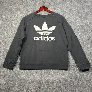 Adidas Trefoil Sweatshirt Womens Medium Black Cotton Rib Hem Cuffs  White Logo